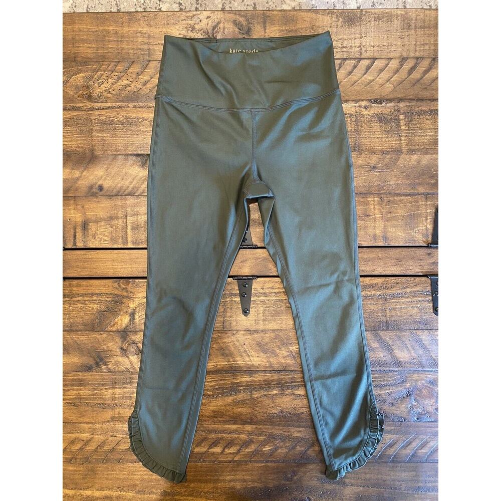 Kate Spade Women's Dolphin-Hem Ruffle Cropped Leggings in Bonsai Green Size XS